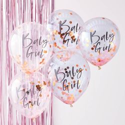 BALÓNKY s konfetami Baby Girl růžové 5ks 30cm
