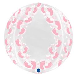 Balónek fóliový transparentní koule Ťapičky růžové 48 cm