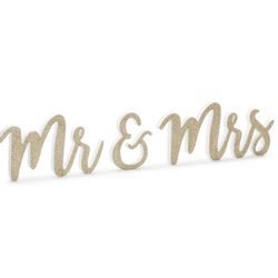 DEKORACE NÁPIS dřevěný Mr&Mrs zlatý 50x10cm